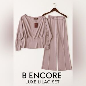 B Encore Lilac Two Piece Luxe Set XL – Wide Leg Pants & Button Sleeve Top